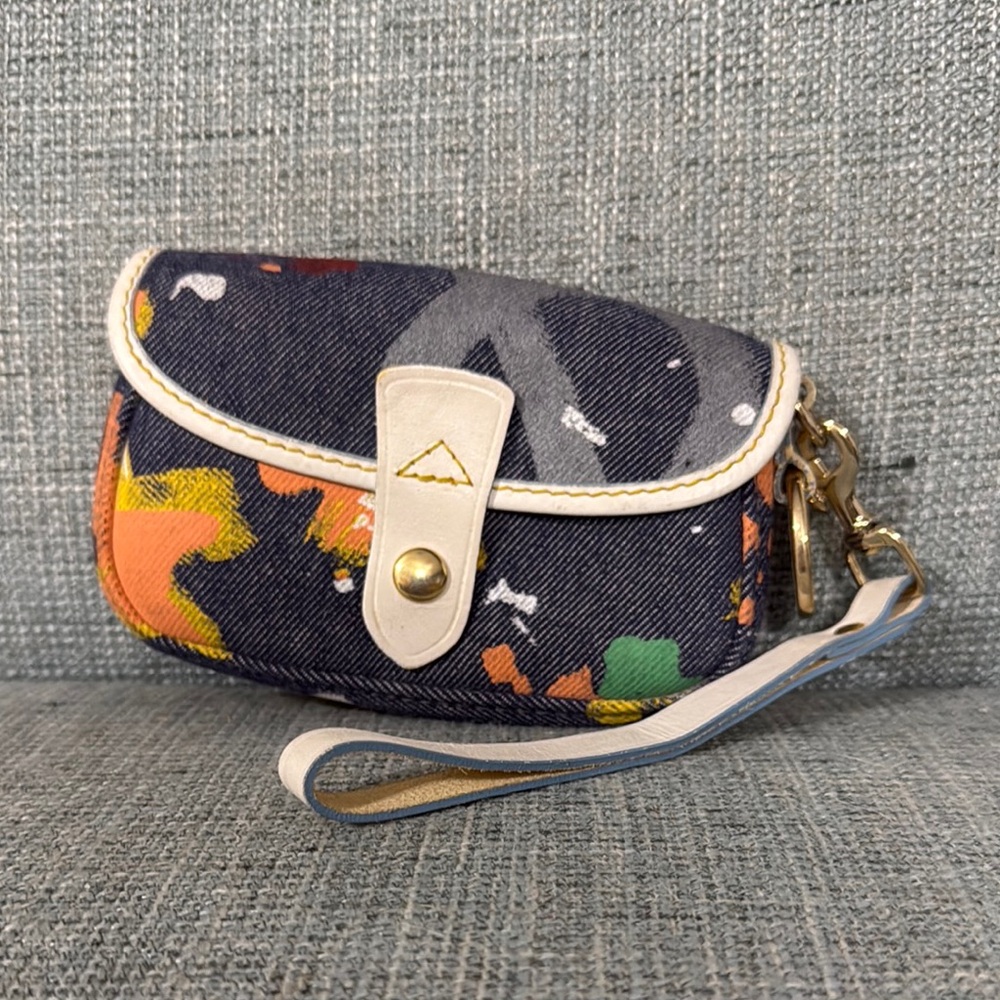 Denim Wristlet with Colorful Print